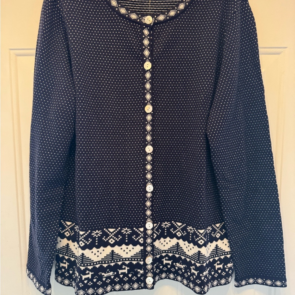 Appleseed's Navy and White Faire Island Cardigan Sweater